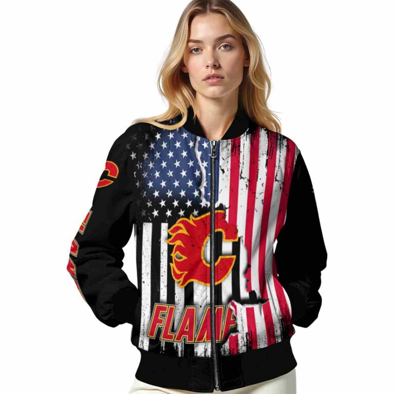 calgary flames patriotic theme black jacket latest model jacketwow