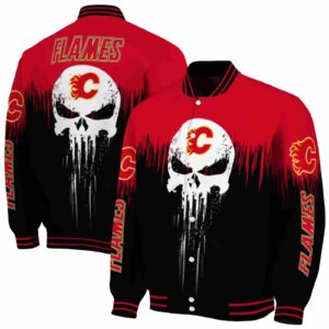 calgary flames punisher skull red black white jacket fashion forward jacketwow
