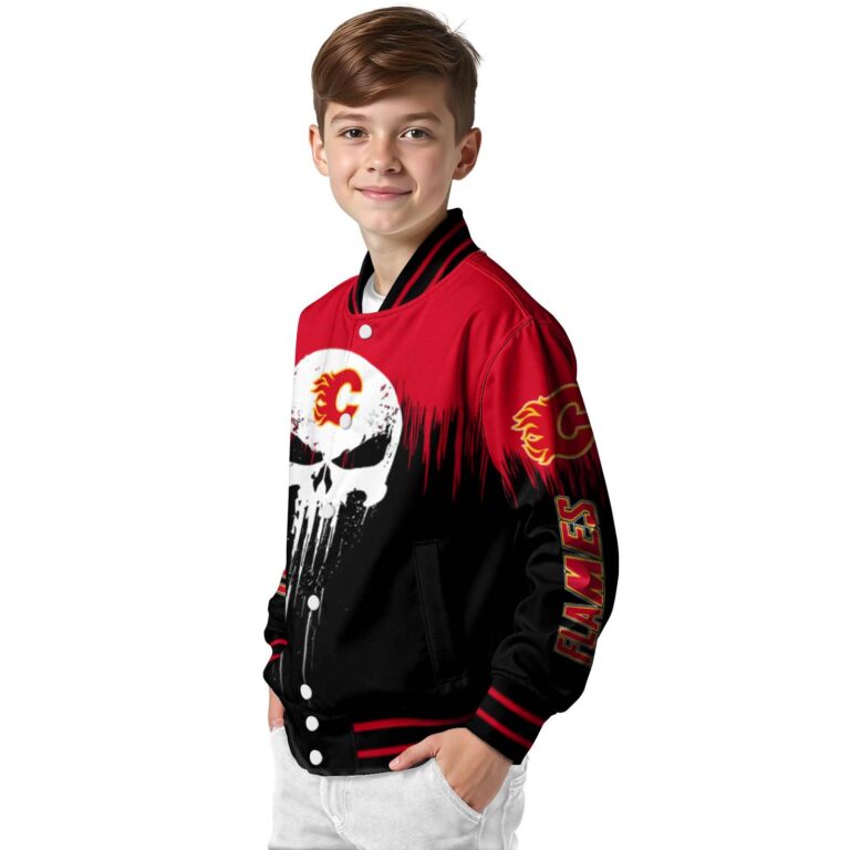 calgary flames punisher skull red black white jacket trendy jacketwow