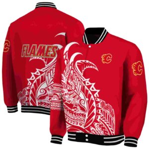 calgary flames tribal art red white black jacket fashion forward jacketwow
