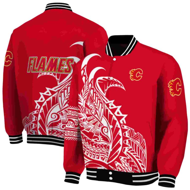 calgary flames tribal art red white black jacket fashion forward jacketwow