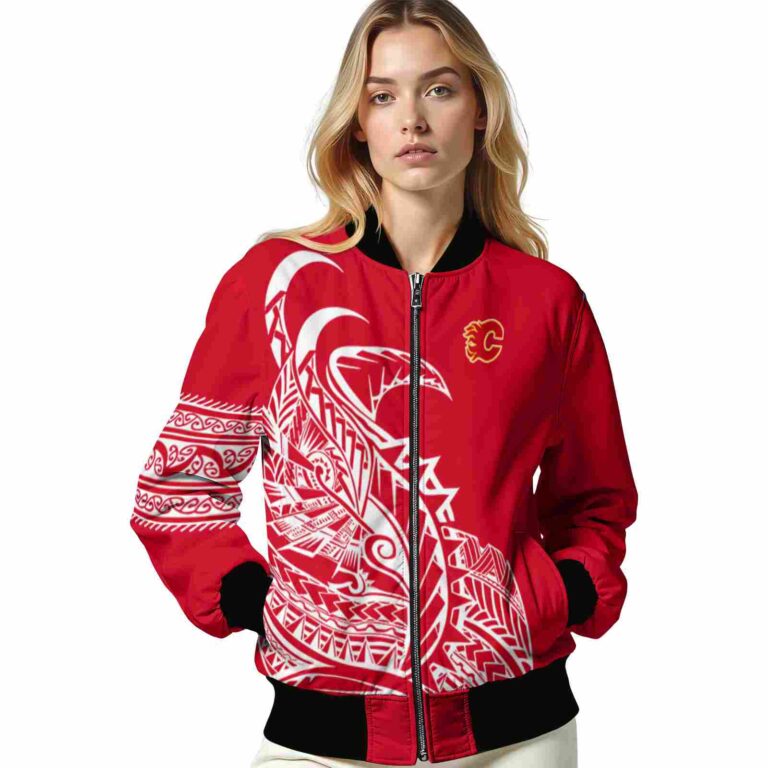 calgary flames tribal art red white black jacket latest model jacketwow
