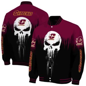 central michigan chippewas punisher skull maroon black white jacket fashion forward jacketwow