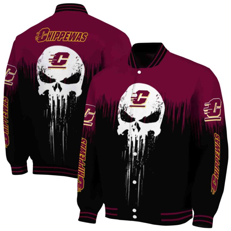 central michigan chippewas punisher skull maroon black white jacket fashion forward jacketwow