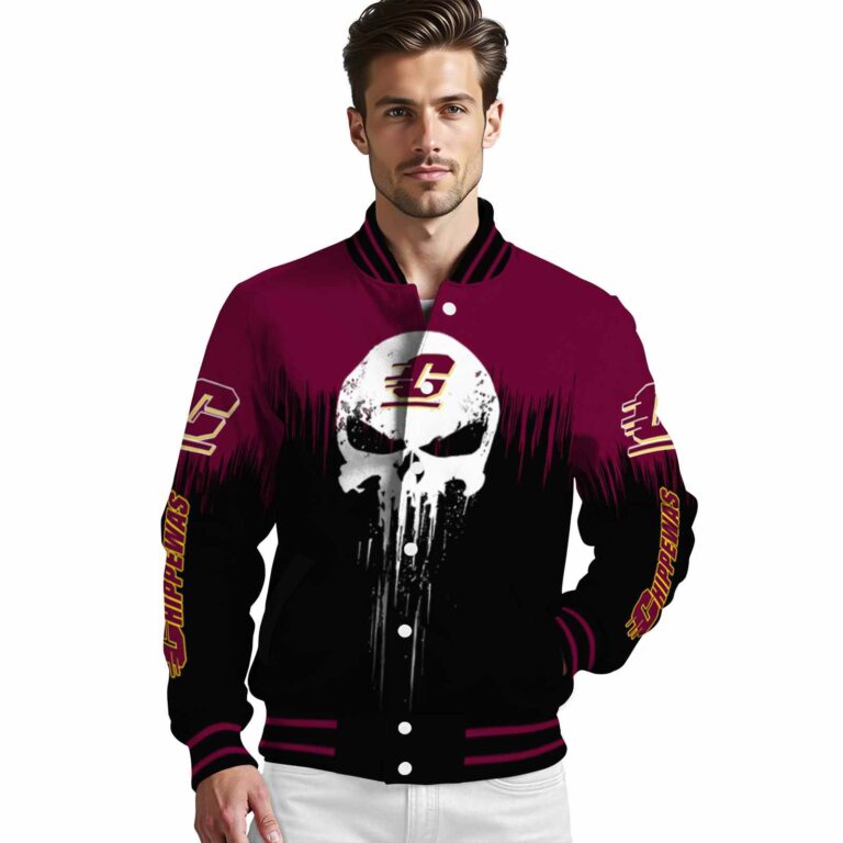 central michigan chippewas punisher skull maroon black white jacket high quality jacketwow