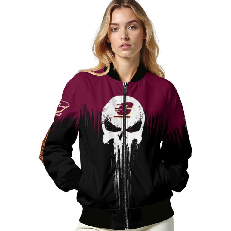central michigan chippewas punisher skull maroon black white jacket latest model jacketwow