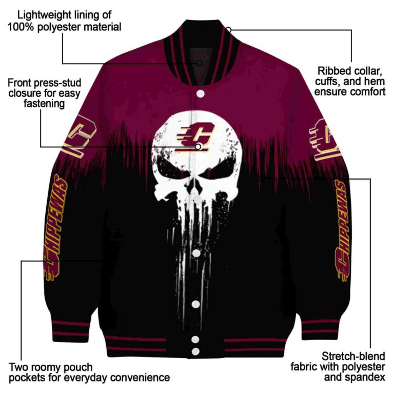 central michigan chippewas punisher skull maroon black white jacket new arrival jacketwow
