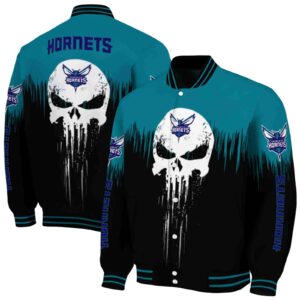 charlotte hornets punisher skull teal black white jacket fashion forward jacketwow