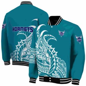 charlotte hornets tribal art teal white black jacket fashion forward jacketwow