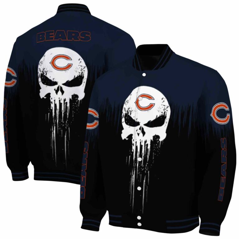 chicago bears punisher skull blue black white jacket fashion forward jacketwow