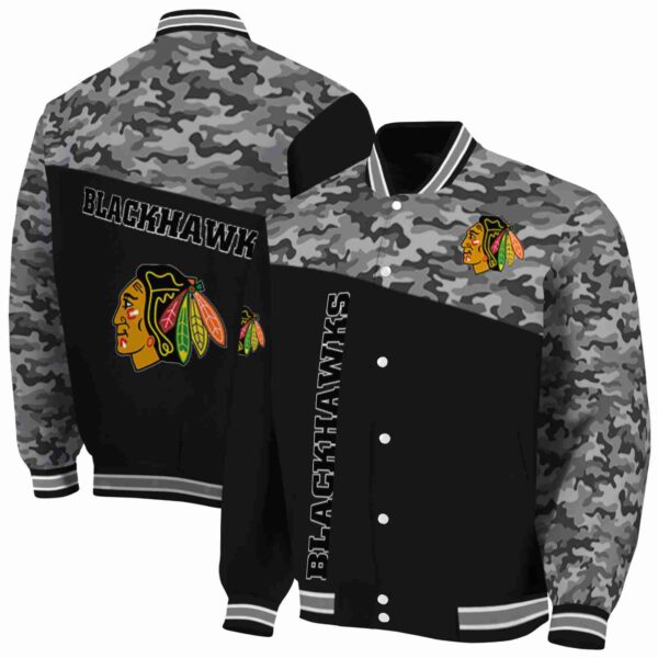 chicago blackhawks camo patchwork black jacket fashion forward jacketwow