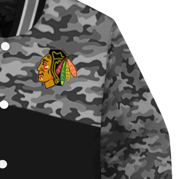 chicago blackhawks camo patchwork black jacket premium grade jacketwow