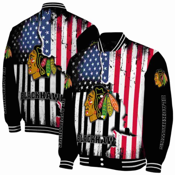 chicago blackhawks patriotic theme black jacket fashion forward jacketwow