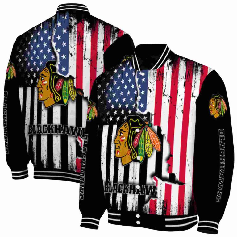 chicago blackhawks patriotic theme black jacket fashion forward jacketwow