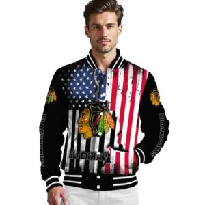 chicago blackhawks patriotic theme black jacket high quality jacketwow