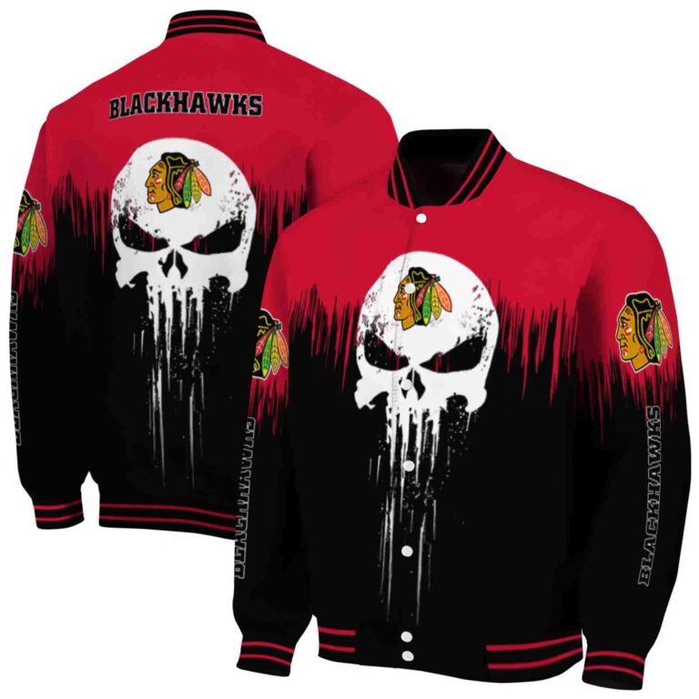 chicago blackhawks punisher skull red black white jacket fashion forward jacketwow