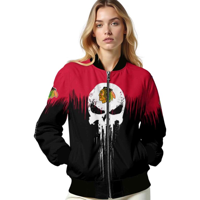 chicago blackhawks punisher skull red black white jacket latest model jacketwow