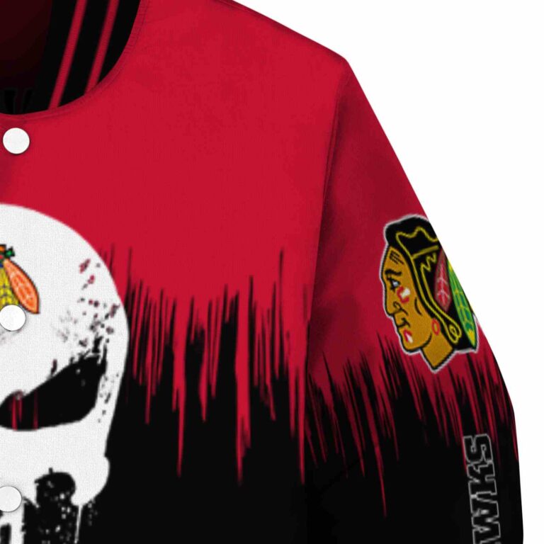 chicago blackhawks punisher skull red black white jacket premium grade jacketwow