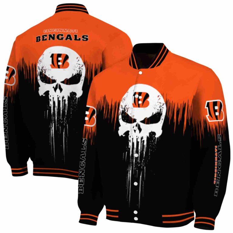 cincinnati bengals punisher skull orange black white jacket fashion forward jacketwow