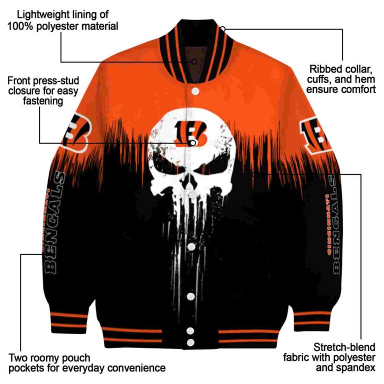 cincinnati bengals punisher skull orange black white jacket new arrival jacketwow