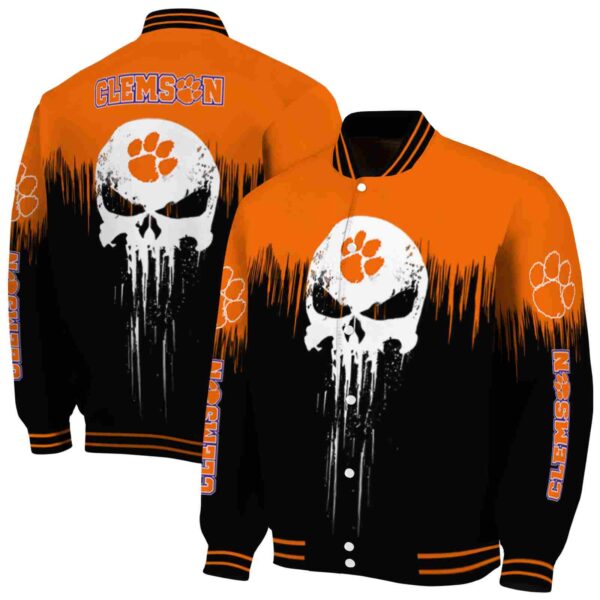 clemson tigers punisher skull orange black white jacket fashion forward jacketwow