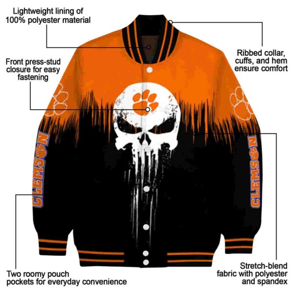 clemson tigers punisher skull orange black white jacket new arrival jacketwow