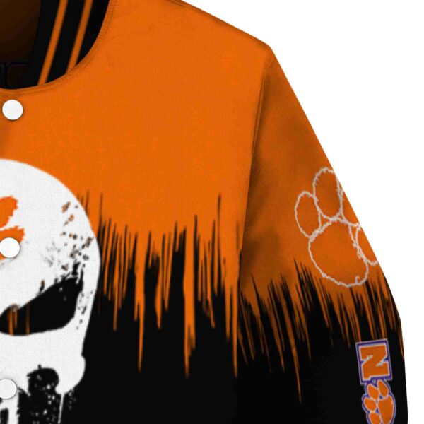clemson tigers punisher skull orange black white jacket premium grade jacketwow