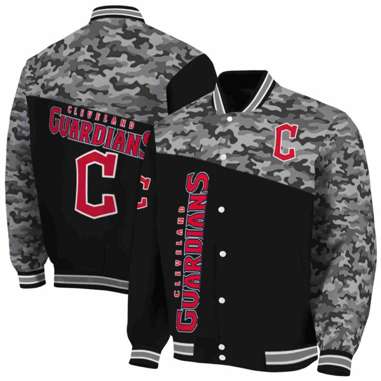 cleveland guardians camo patchwork black jacket fashion forward jacketwow