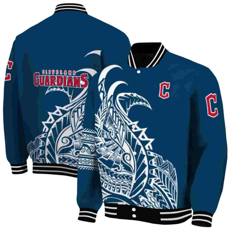 cleveland guardians tribal art navy blue white black jacket fashion forward jacketwow