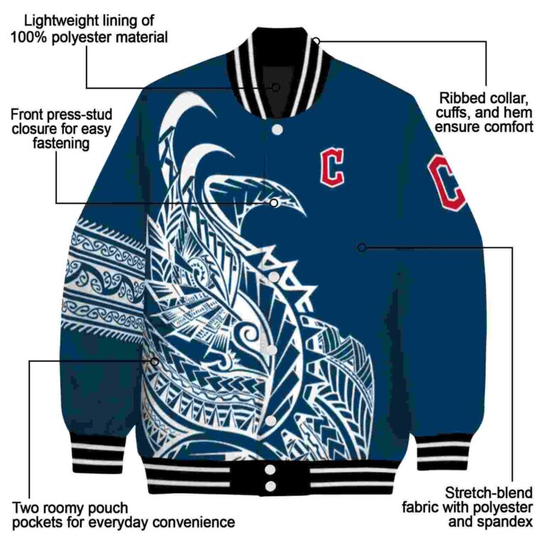 cleveland guardians tribal art navy blue white black jacket new arrival jacketwow