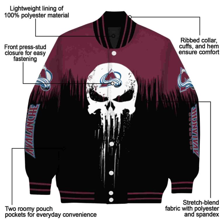 colorado avalanche punisher skull burgundy black white jacket new arrival jacketwow