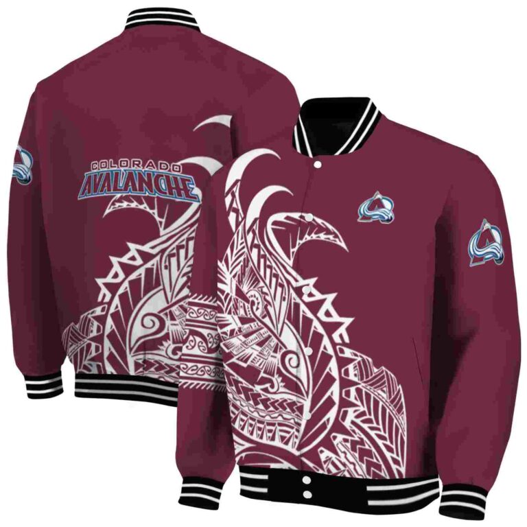 colorado avalanche tribal art burgundy white black jacket fashion forward jacketwow