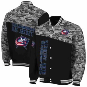 columbus blue jackets camo patchwork black jacket fashion forward jacketwow