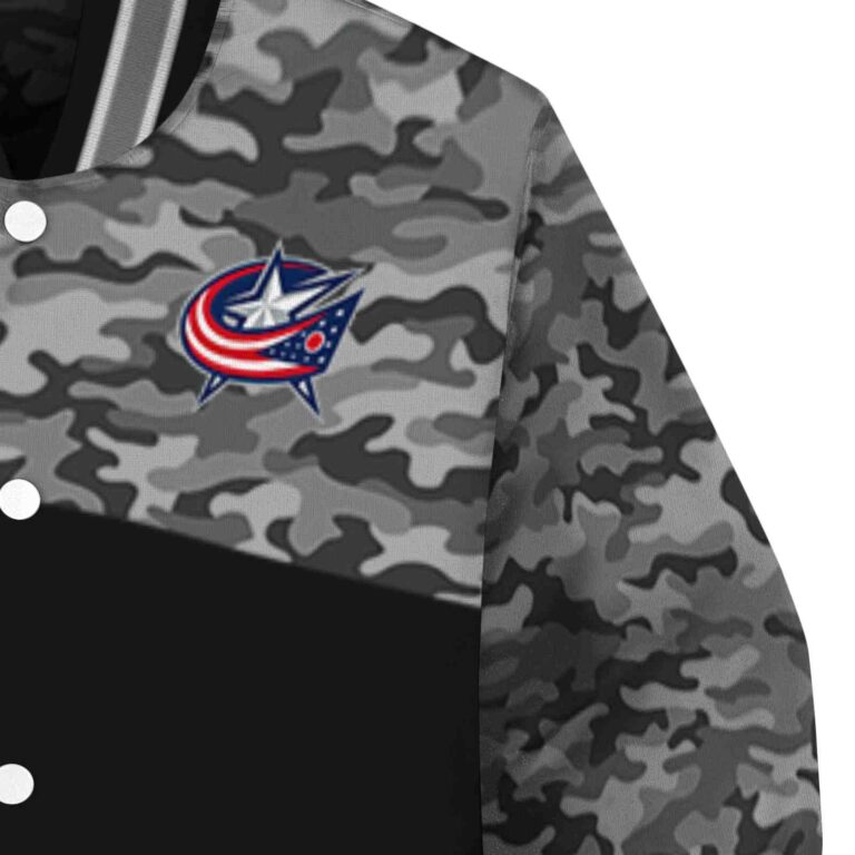 columbus blue jackets camo patchwork black jacket premium grade jacketwow