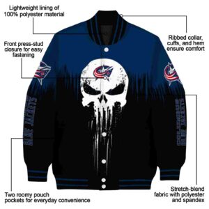 columbus blue jackets punisher skull navy blue black white jacket new arrival jacketwow