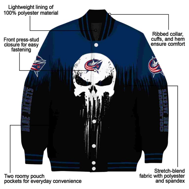 columbus blue jackets punisher skull navy blue black white jacket new arrival jacketwow