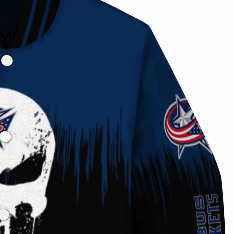 columbus blue jackets punisher skull navy blue black white jacket premium grade jacketwow