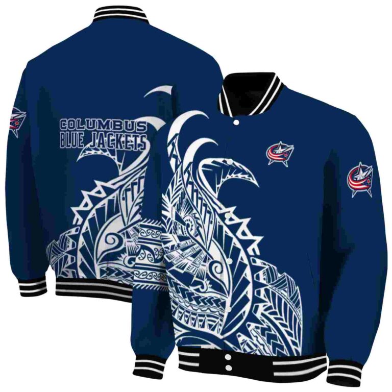 columbus blue jackets tribal art navy blue white black jacket fashion forward jacketwow