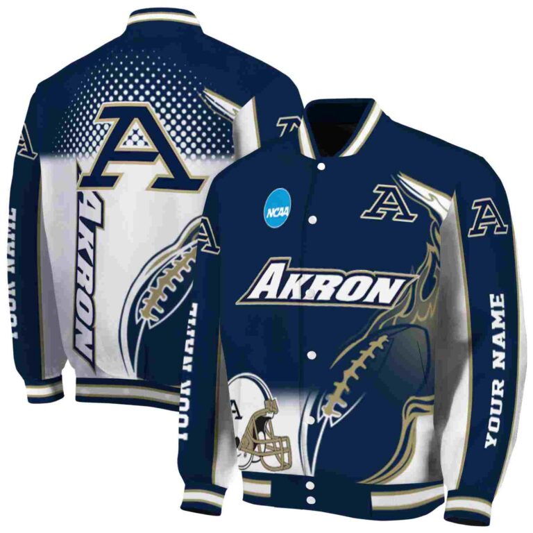 custom akron zips flaming football blue white jacket fashion forward jacketwow