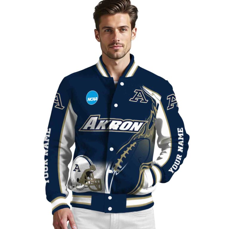 custom akron zips flaming football blue white jacket high quality jacketwow