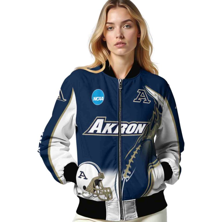 custom akron zips flaming football blue white jacket latest model jacketwow