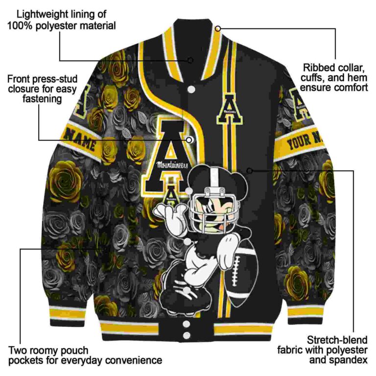 custom appalachian state mountaineers rose mickey black jacket new arrival jacketwow