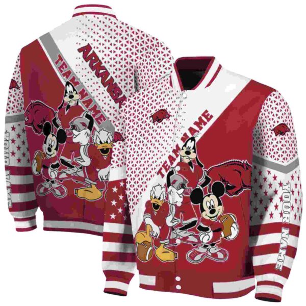 custom arkansas razorbacks mickey donald goofy red white jacket fashion forward jacketwow