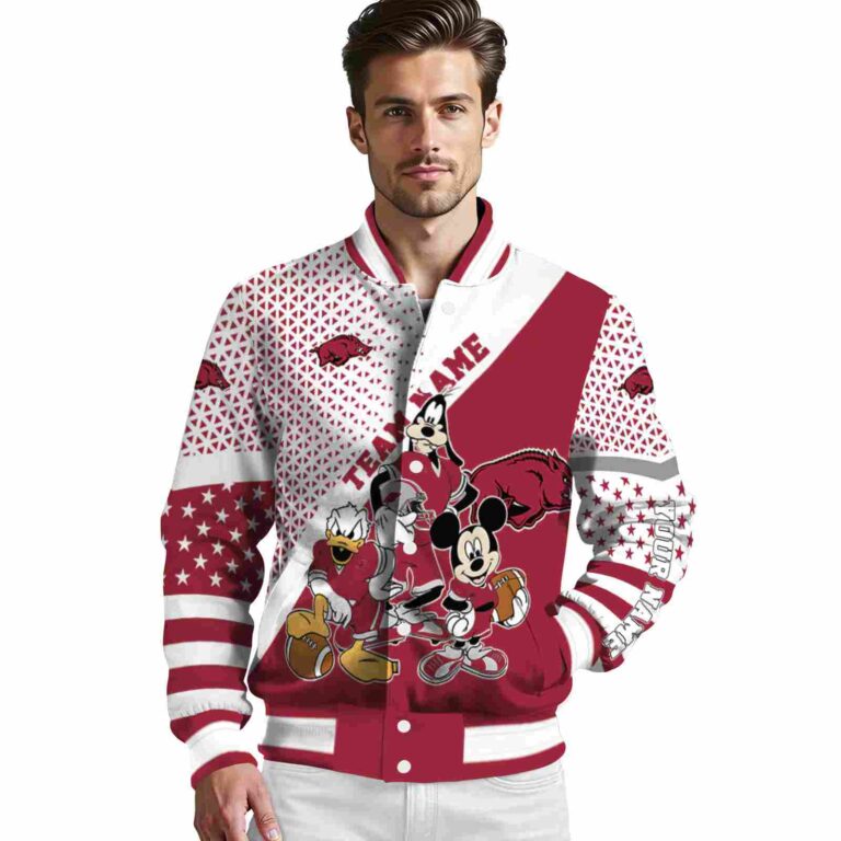 custom arkansas razorbacks mickey donald goofy red white jacket high quality jacketwow