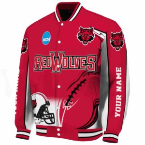 custom arkansas state red wolves flaming football scarlet white jacket best selling jacketwow