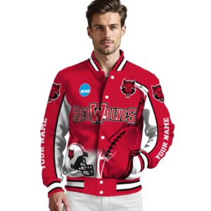 custom arkansas state red wolves flaming football scarlet white jacket high quality jacketwow