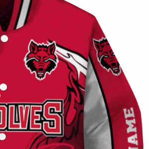 custom arkansas state red wolves flaming football scarlet white jacket premium grade jacketwow