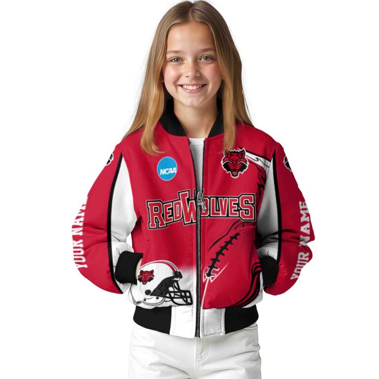 custom arkansas state red wolves flaming football scarlet white jacket top rated jacketwow