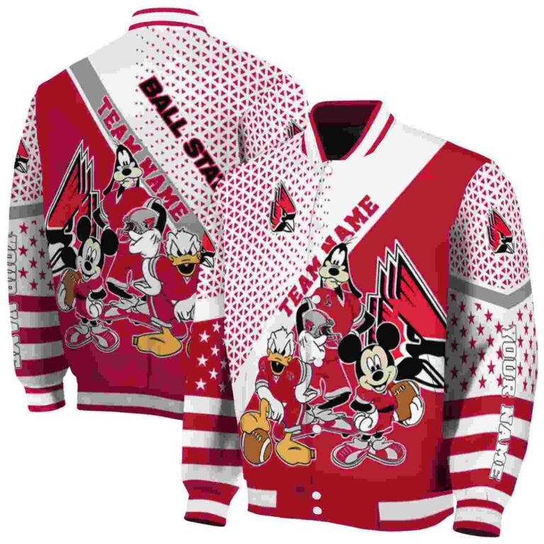 custom ball state cardinals mickey donald goofy red white jacket fashion forward jacketwow