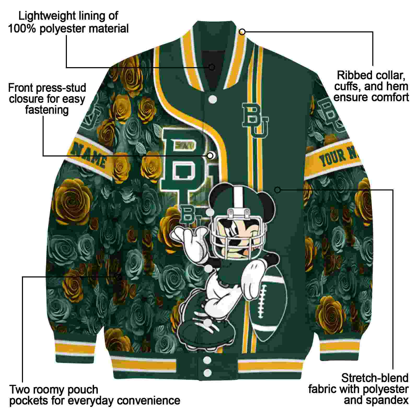 custom baylor bears rose mickey green jacket new arrival jacketwow custom baylor bears rose mickey green jacket new arrival jacketwow